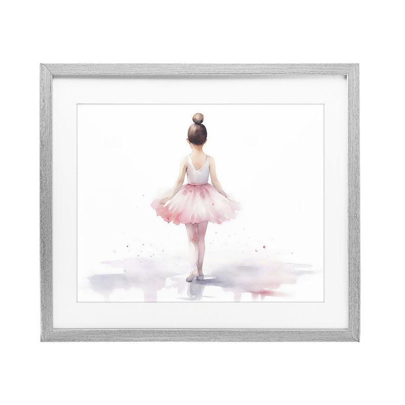 Ballerine face à l'extérieur, reproduction encadrée sous verre, design by Creative Studio, Cadre de ferme gris