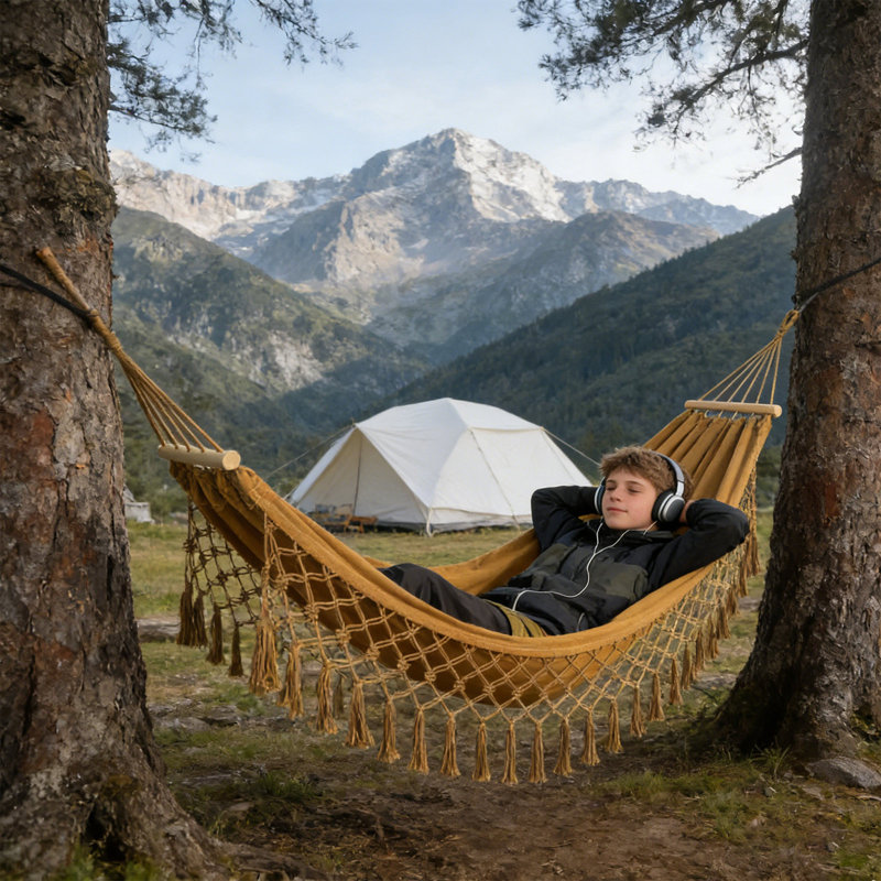 Double hamacs de camping avec pampilles à franges Antis-Tip, Brown
