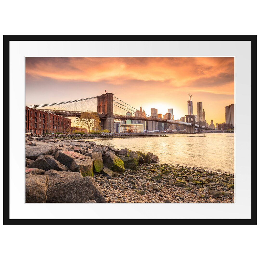 Gerahmtes Poster Brooklyn Bridge Sonnenuntergang