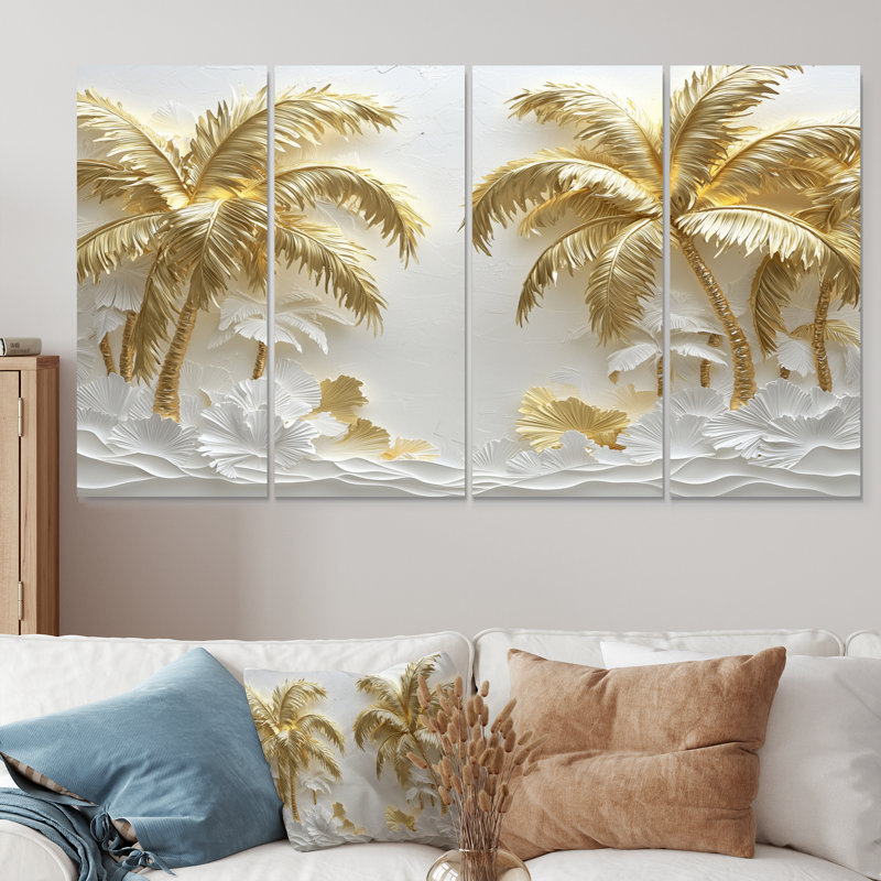 Palme dorée crème sur chaque II - crème décorative murale arbres - art mural traditionnel, H 28 po x l 48 po, 4