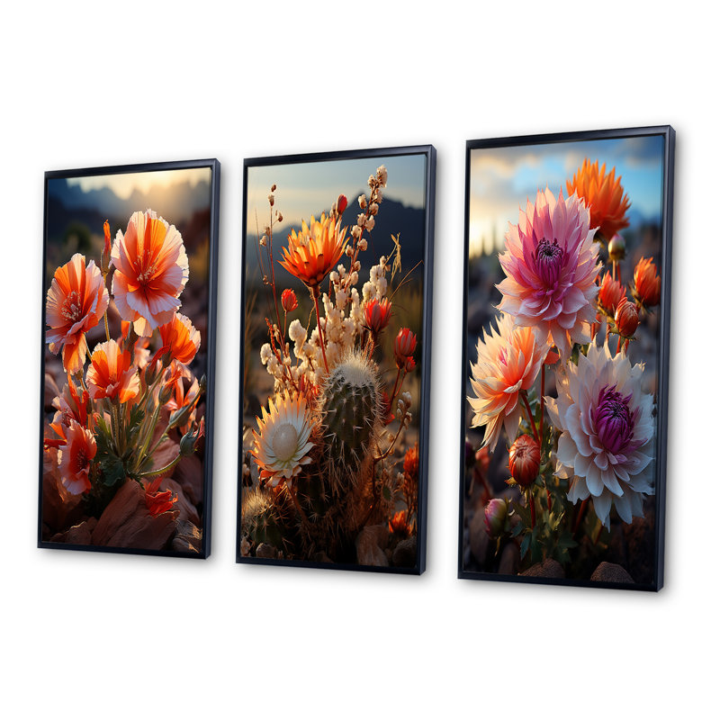 «Desert Euphoria Cactus», 3 pièces, H 32 po x l 48 po, Cadre noir