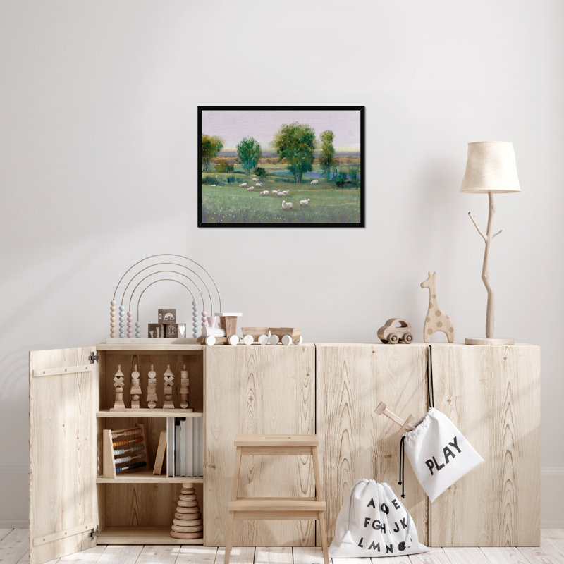 Field Of Sheep I by Timothy O' Toole - Painting, 34cm H x 50cm W, Black Framed Paper Print