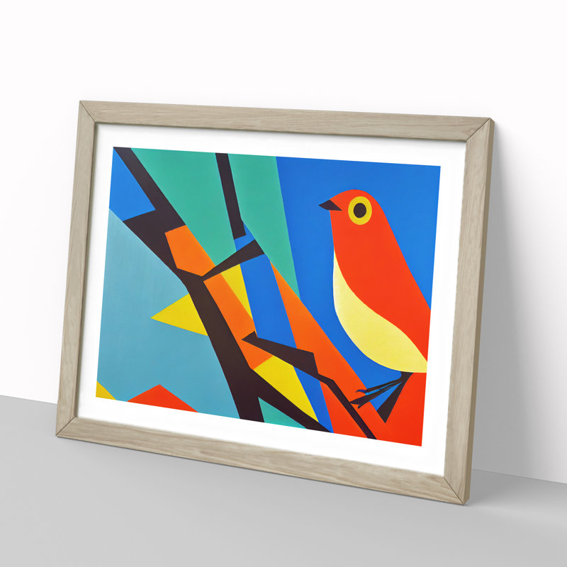 XH1022-7516X Robin Bird Abstract Vol.1 - Single Picture Frame Painting, 25cm H x 34cm W x 2cm D, Oak 