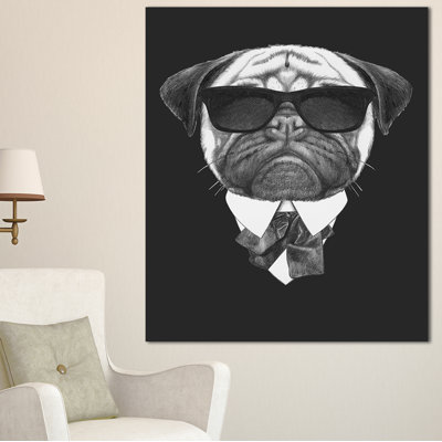 «Pug Dog Portrait in suit», impression sur toile tendue