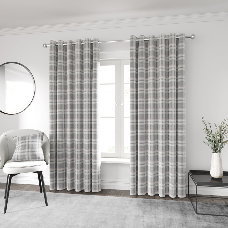 Harriet Lined Eyelet Room Darkening Curtains, Width 228 x Drop 228cm, Blush/Grey