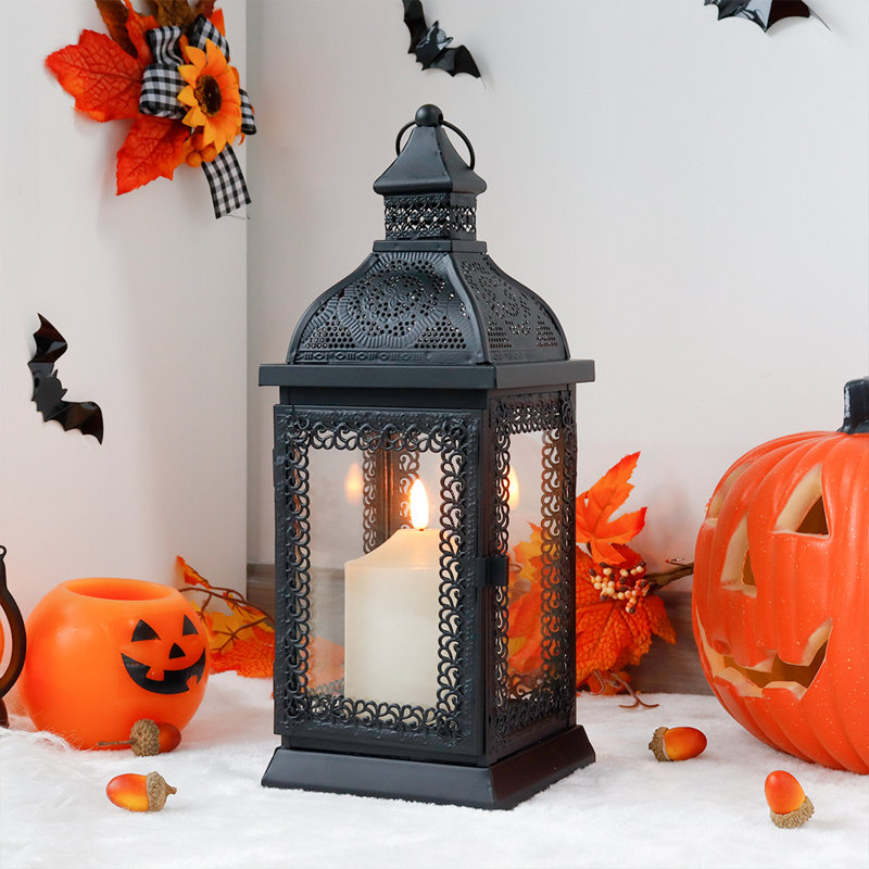 Glass & Metal Tabletop Lantern, 32cm H x 12cm W x 12cm D, Black