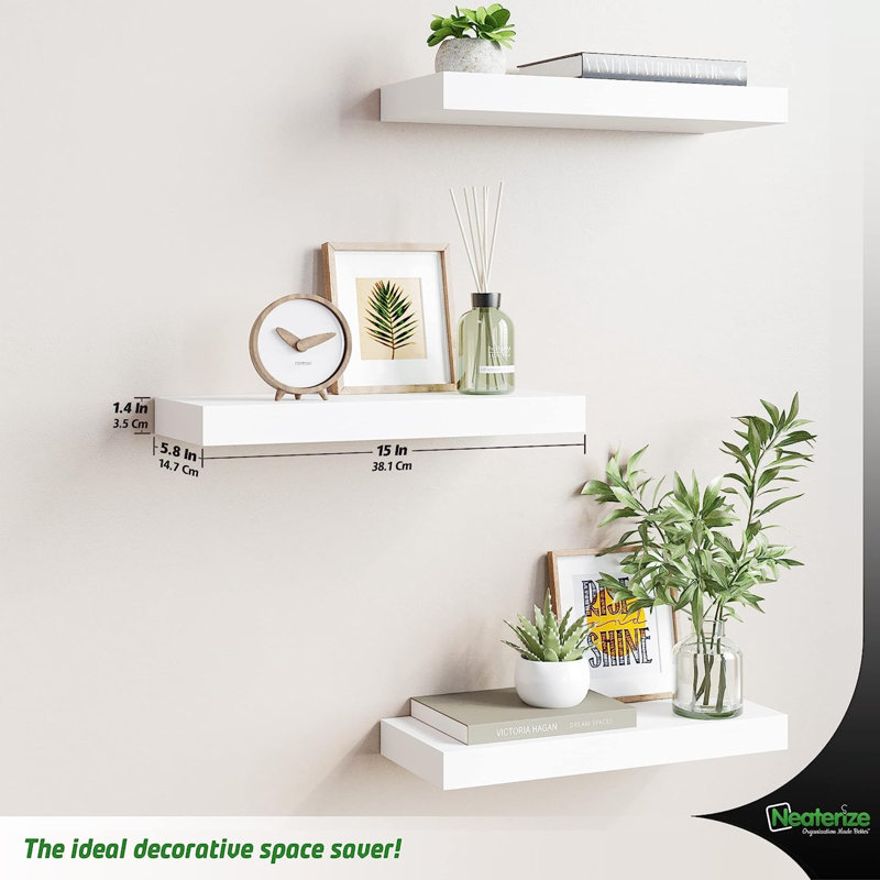 Ehva 3 Piece Floating Shelf, White, 14.9" H x 5.83" W x 1.4" D