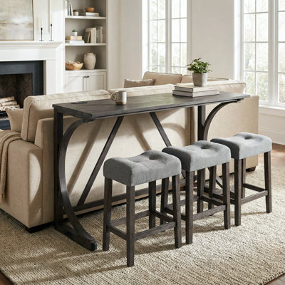 4-piece Bar Table Set With USB Ports and 3 Padded Stools by Lark Manor