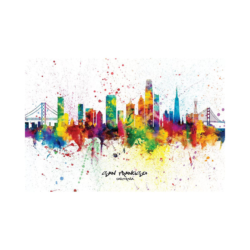 San Francisco California Skyline Splash by Michael Tompsett - 1 Piece Wrapped Canvas Painting, 45.72cm H x 66.04cm W