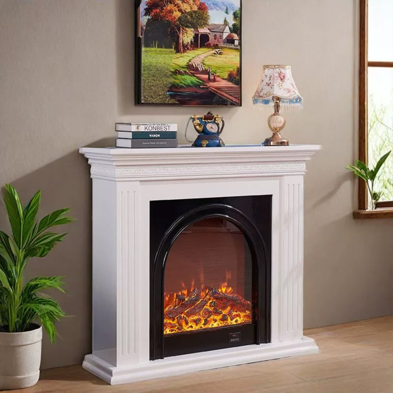 White Solid Wood Electric Fireplace, White