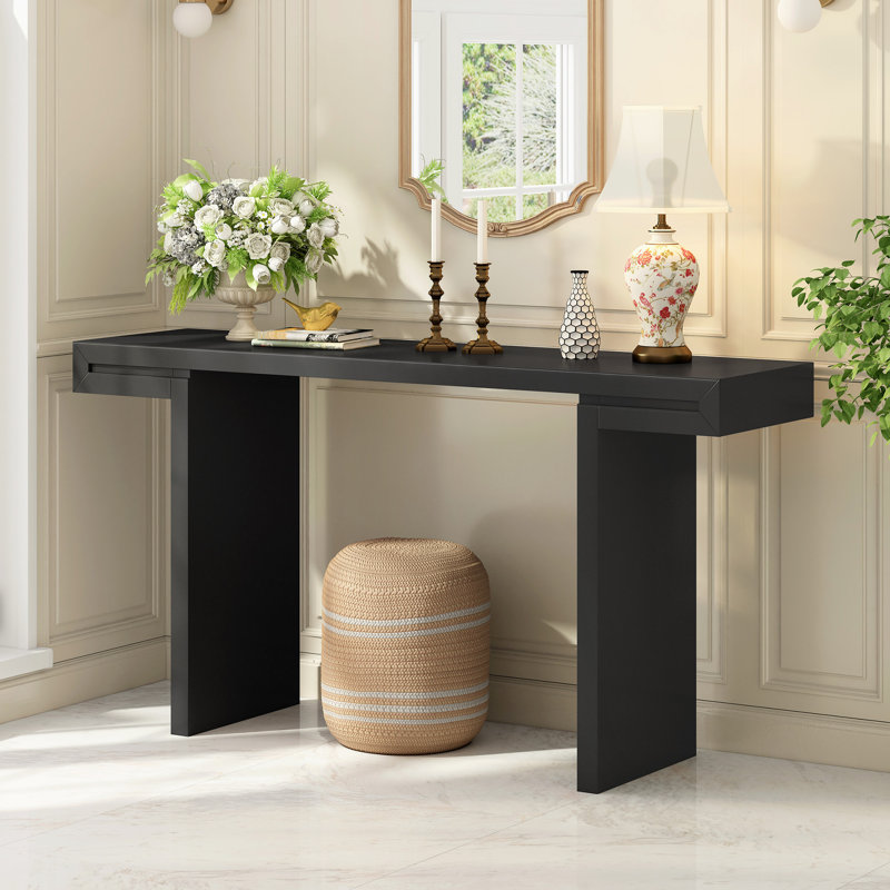 Table de vestibule de style U en U de 60 pouces avec un design géométrique, une finition peinte et des pieds réglables pour les entrées de salon spacieuses, les lignes épurées et la décoration intérieure
