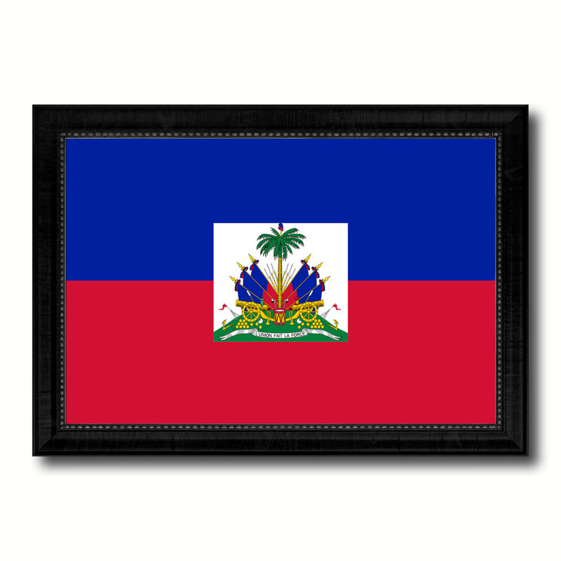 Drapeau du pays d'Haïti, reproduction sur toile encadrée, H 21 po x l 30 po x P 1 po, Encadrement noir