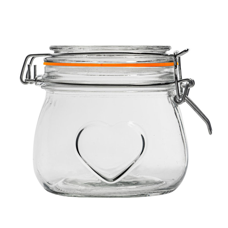 Nicola Spring - Heart Glass Storage Jars with Labels - 500ml, Clear/Orange
