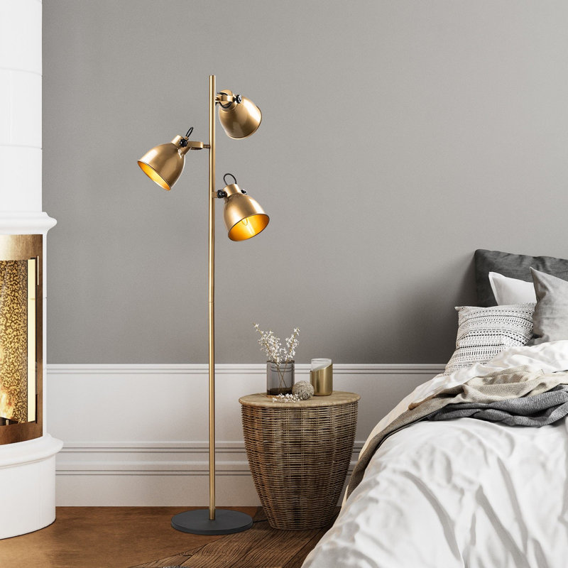 Elegant Floor Lamp with Metal Body, Gold Finish, 14.6 x 14.6 x 63.8 inches | Base Plate Ø11.8 inches | On/Off Switch on Cable | Industrial Style | Perfect for Living Room, Bedroom, and Office Decor