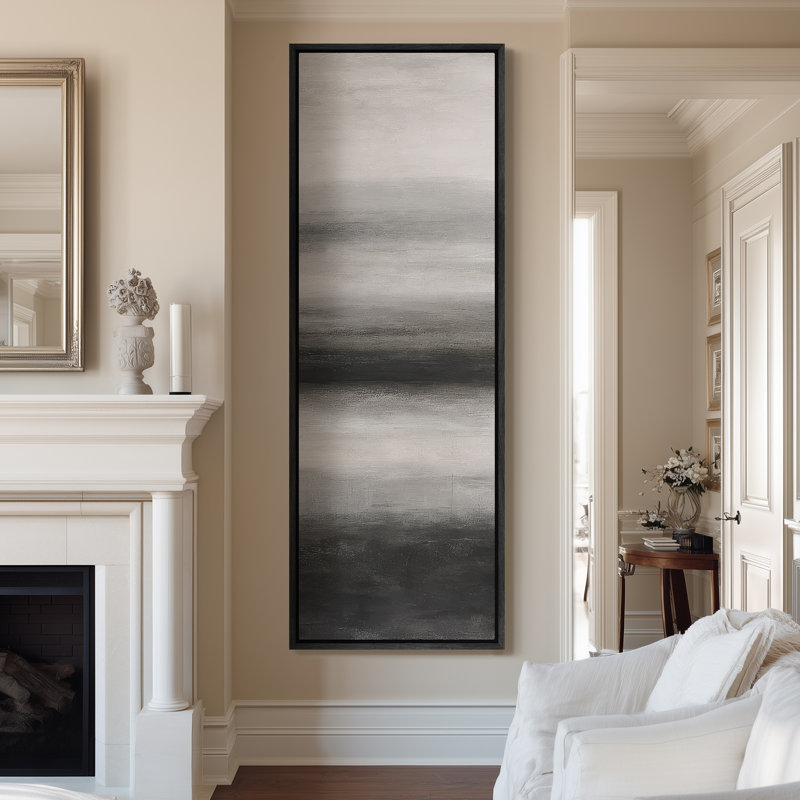 Grande toile murale encadrée - Reproduction de paysage abstrait - 60 po x 20 po, H 60 po x l 20 po, Noir