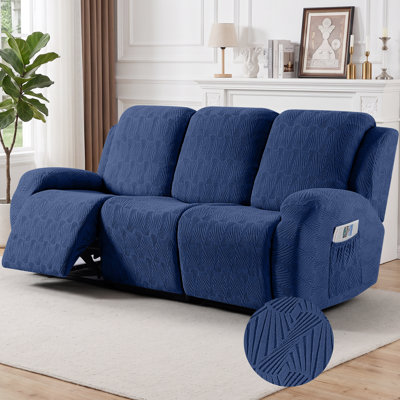 Tiba 8-Piece Soft Jacquard 3-Seater Sofa Slipcover with Stretch Bottom Couch Cover, Machine Washable Furniture Protector with Side Pockets