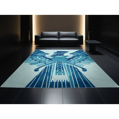 Machine Washable Hamilton Tlahuizcalpantecuhtli Art Deco Arc Rug in Blue – SkyBlue Binding