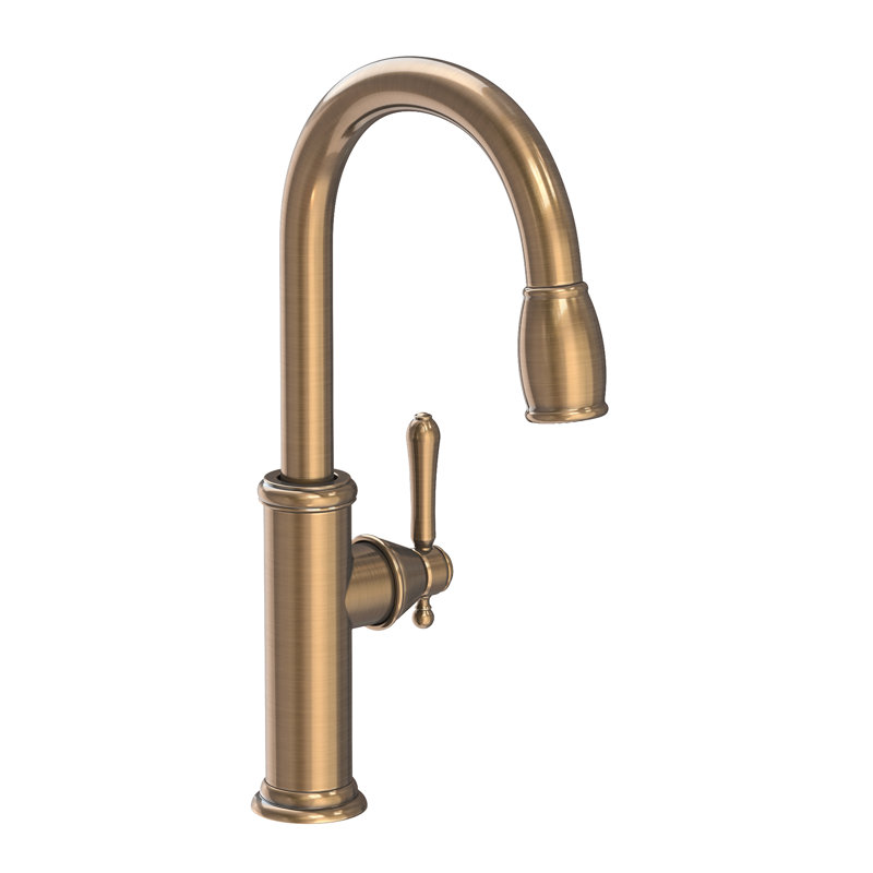Chesterfield Pull Down Single Handle Kitchen Faucet, Antique Brass