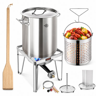 ARC 64QT Stainless Steel Seafood Pot,200K BTU Propane Burner,36" Wood Mixing Paddle,Lobster Pot, Shrimp Boil ,Tamale Steamer,Turkey Fryer Burner,16 Gallon