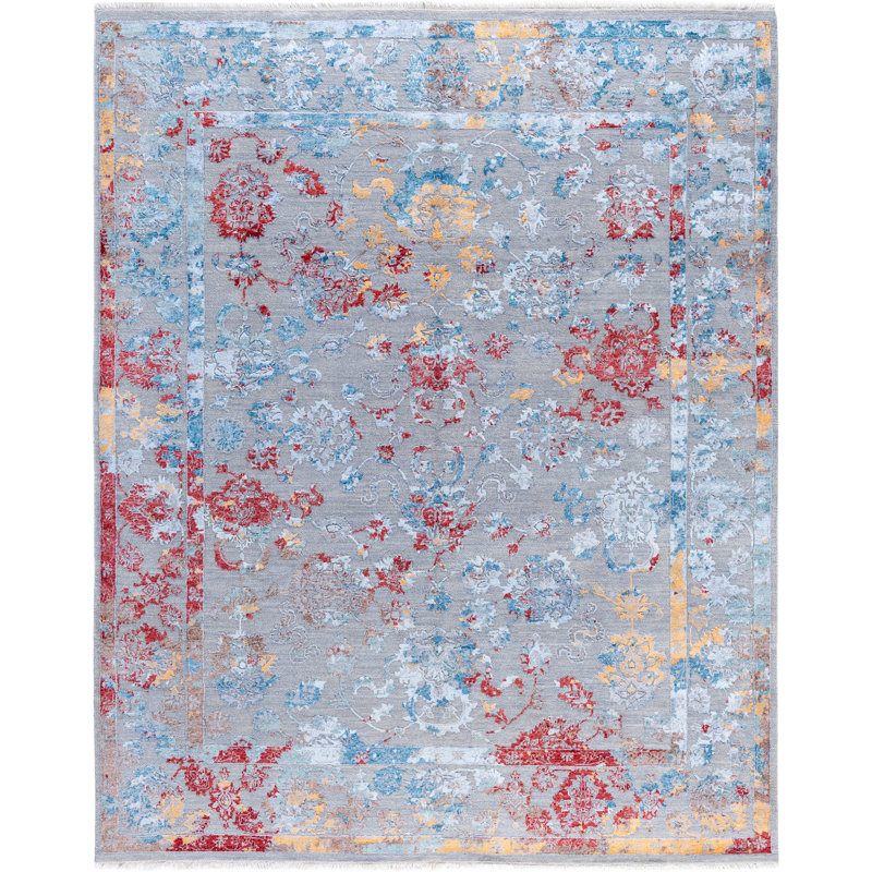 Tapis unique noué à la main gris Odom de 8 pi 1 po x 10 pi 0 po Odom