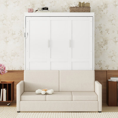 Grand lit escamotable mural avec coussin, grand lit, blanc