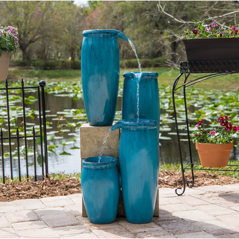 Fontaine en cascade en résine, Bleu texturé
