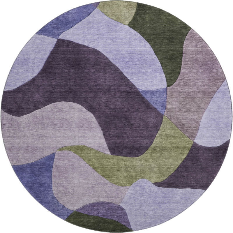 Premium Machine Washable Mayfield AMF2141 abstract Rug, 8' Round, Purple