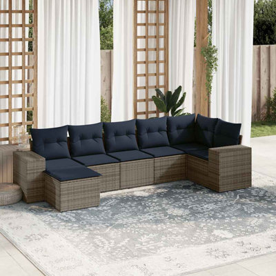 Ensemble de canapé de patio 8 pièces avec coussins en rotin de polyester noir