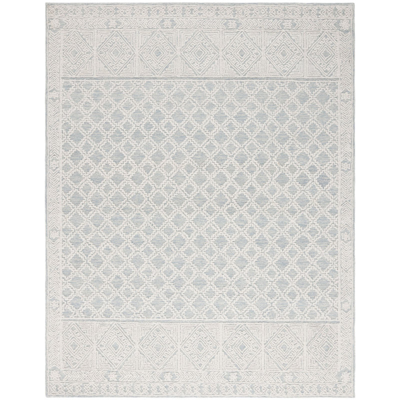 Tapis géométrique abstrait en laine touffeté à la main, Rectangle 8 pi x 10 pi