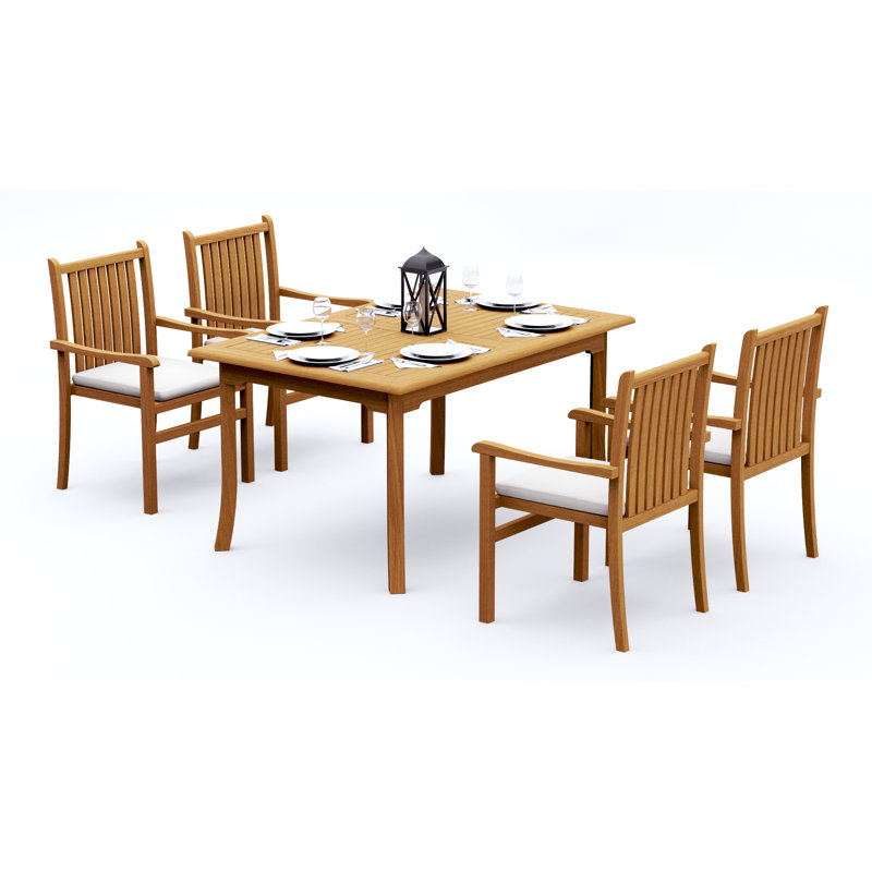 7 Pcs Grade-A Teak Wood Dining Set: 60" Rectangle Table And 6 Cahyo Stacking Arm Chairs #11CH1306, 4