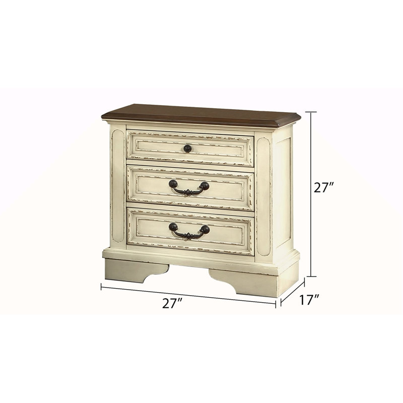 Table de chevet 3 tiroirs de style traditionnel en bois