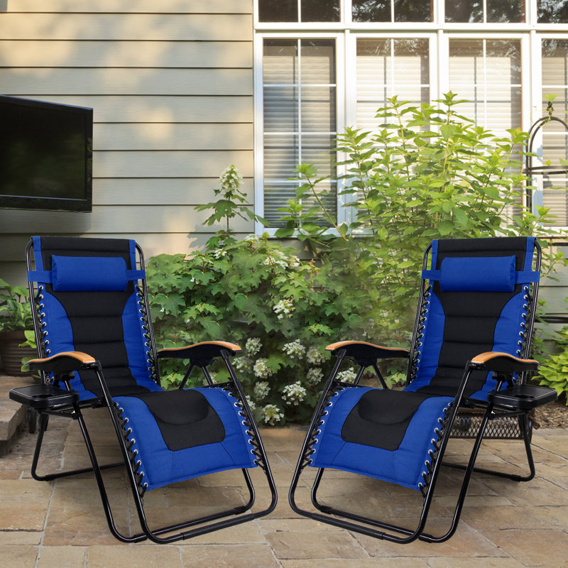 Chaise inclinable zéro gravité avec coussin, Bleu foncé/noir
