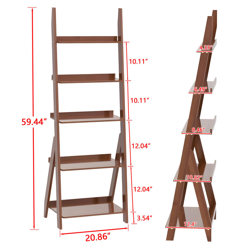 Maydear Bamboo Ladder Shelf Bookcase, 5-Tier Leaning