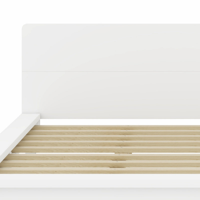 Base de lit plateforme durable avec tête de lit et lattes solides, Très grand lit, Blanc