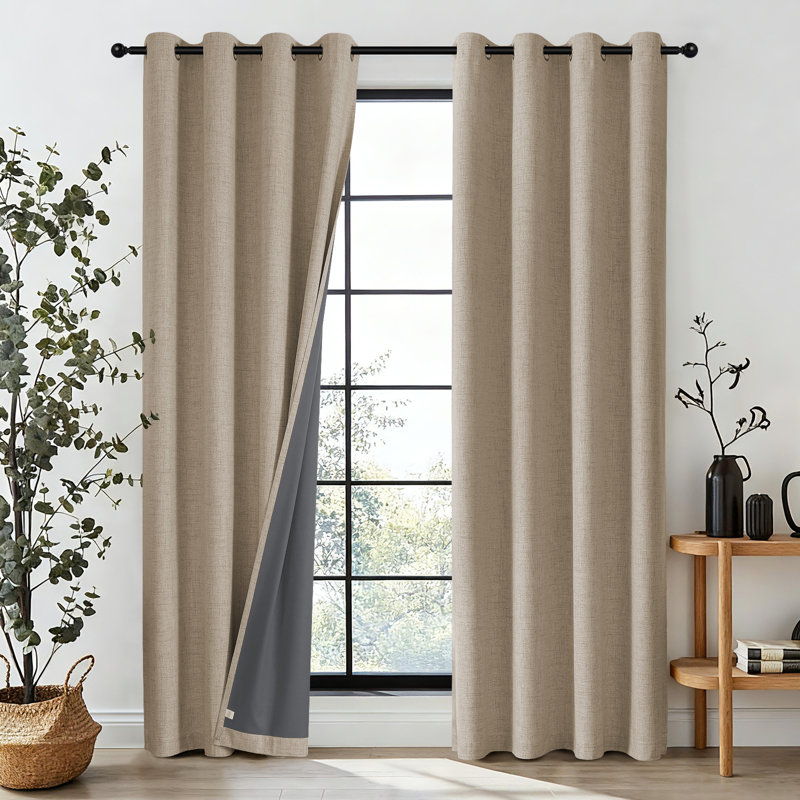 Textured Faux Linen Thermal Insulated & Noise Reducing Grommet Blackout Curtain Panels, Set of 2, Linen, 52" W x 90" L