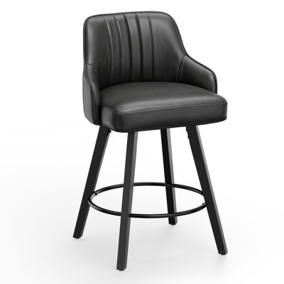 Tabouret de bar moderne rembourré et rembourré en cuir de polyuréthane épais avec pieds en bois