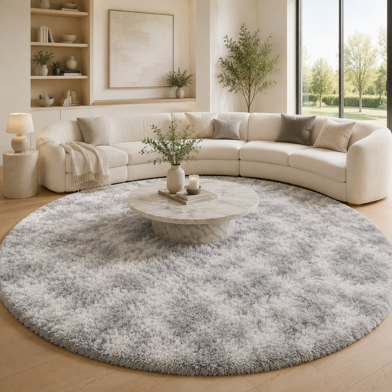 Ebern Designs Soft Fluffy Tie-Dyed Light Grey Shag Area Rug for Living Room Bedroom Nursery Kids Room, Tie-Dyed Light Gray