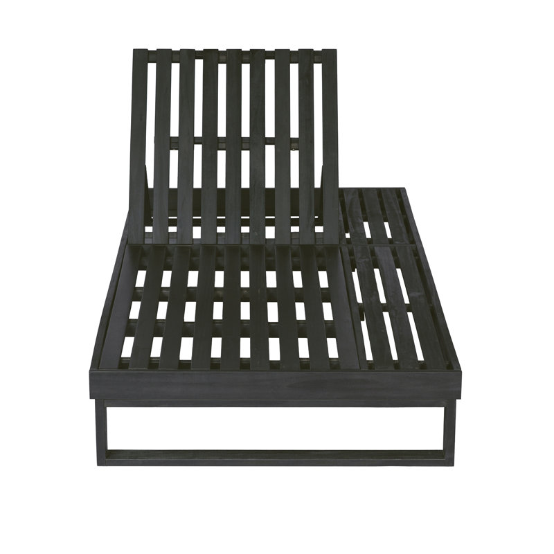 Black Acacia Wood Chaise Lounge, 4-Position Adjustable Outdoor Recliner, 600 LBS Weight Capacity, Weather Resistant Patio Lounge Chair for Poolside Backyard Garden Deck Lawn and Porch