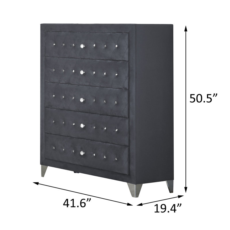 Commode à 5 tiroirs E 41,6 po, gris