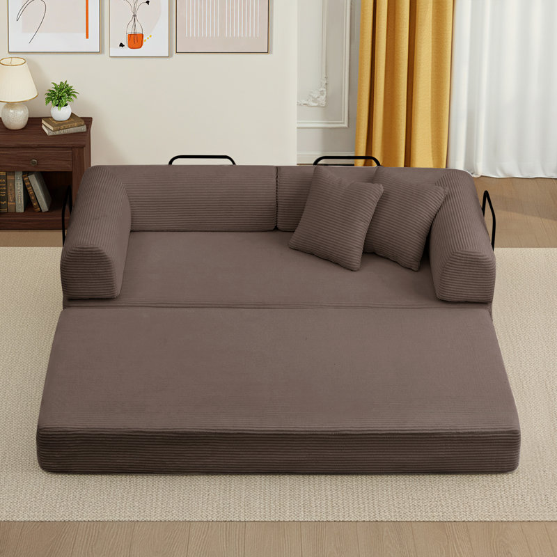 Canapé-lit 64,7 po en velours côtelé désossé, canapé futon modulaire, canapé en mousse à compression avec 2 coussins, aucun assemblage requis