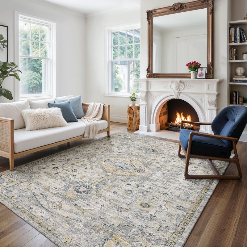 Alexandrie Hand-made Wool Oriental Grey/ Gold Area Rug, Rectangle 6' x 9'