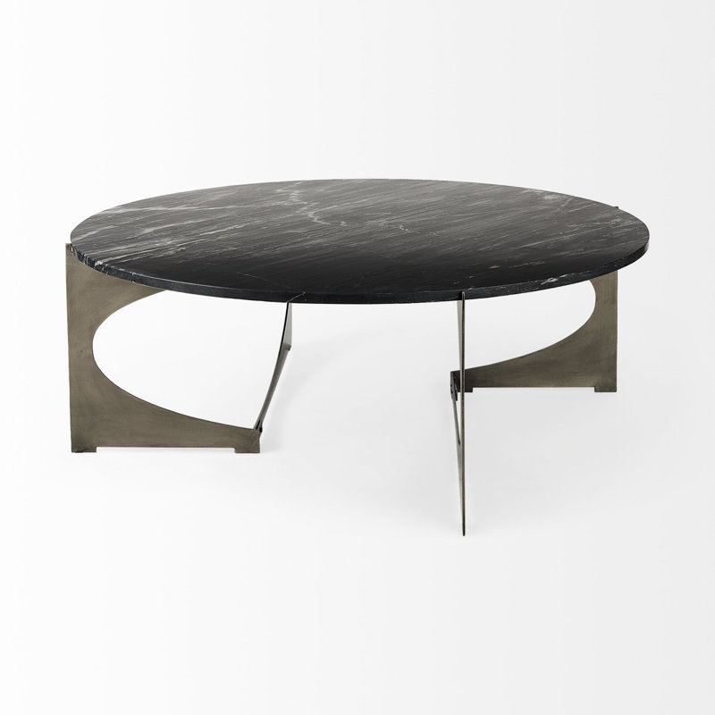 Table basse 48 "noire et dorée véritable en marbre et fer