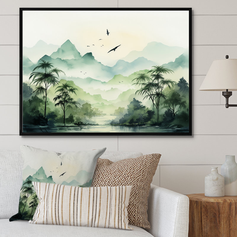 «Tranquil Oasis I» sur toile, Cadre flottant noir, H 12 po x l 20 po x P 1 po