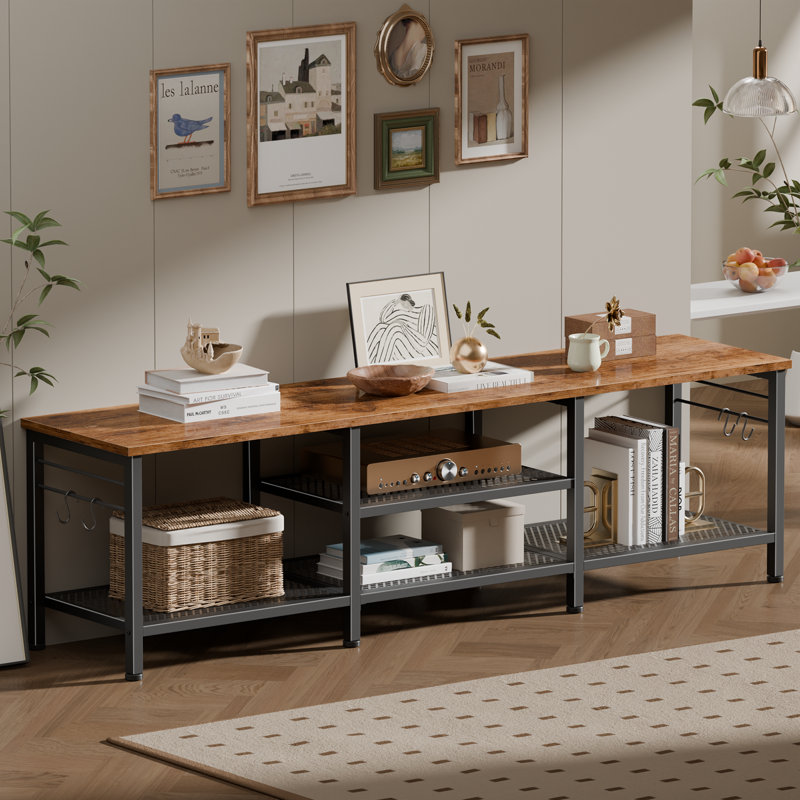 Meuble audio-vidéo avec console de rangement multimédia et tablettes pour barre de son, meuble télé, 63", Brun rustique