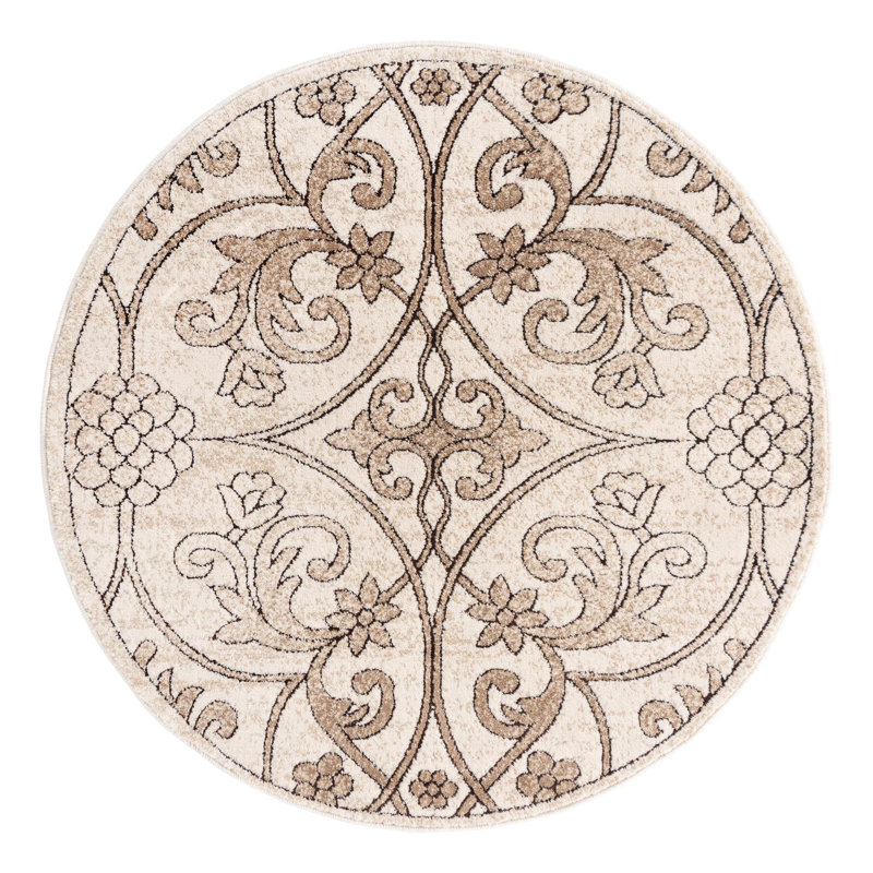 Tapis oriental beige foncé Derby, Rond 3 pi 3 po