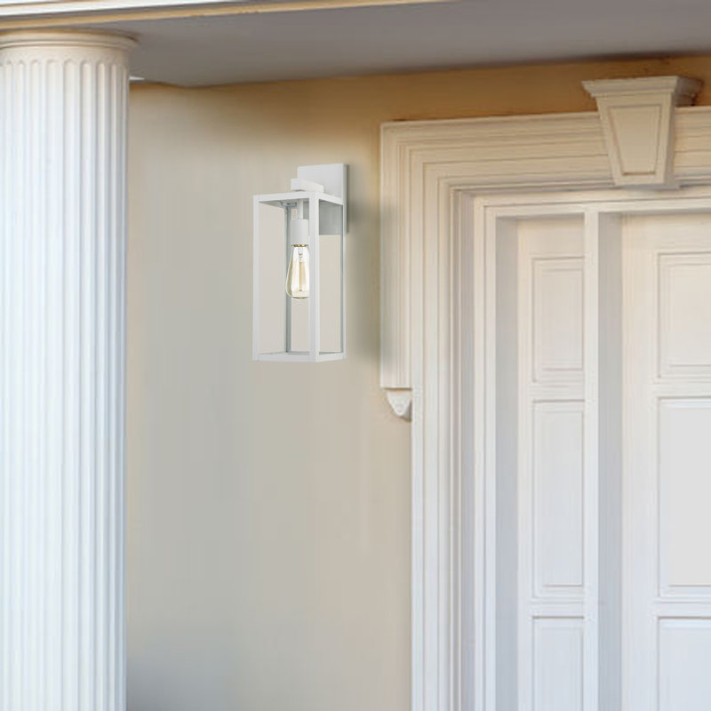 1-Light Outdoor Wall Lantern with Off-white Finish, 18" H x 6" W x 6" D, White