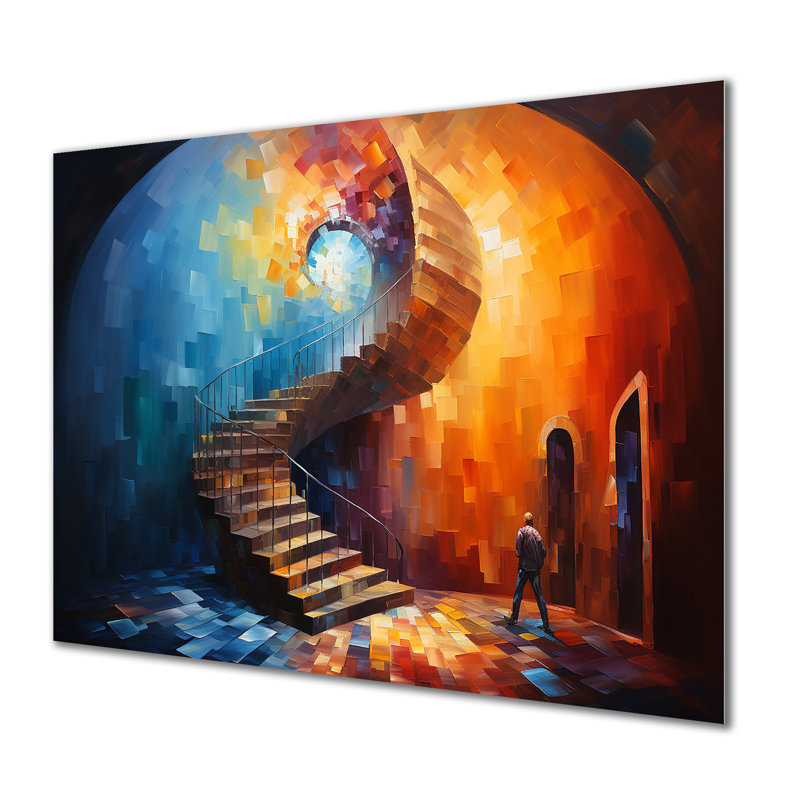 Escalier en spirale bleu et rouge, H 24 po x l 32 po x P 1 po