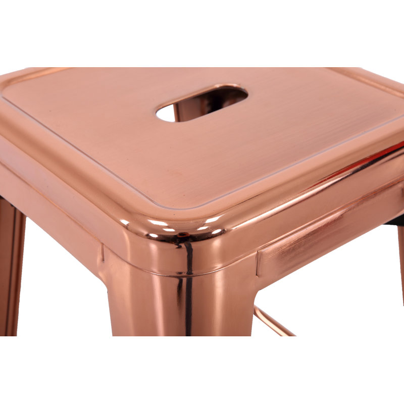 Almodovar 24" 24 Inch Metal Bar Stools, Backless Counter Height Barstools, Stackable Stools with Square, Rose Gold