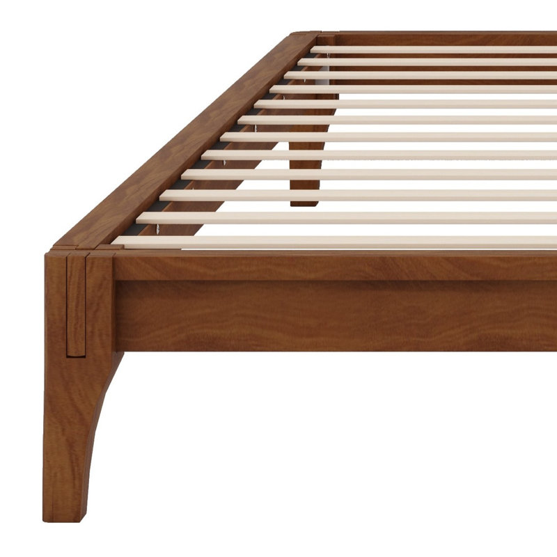 Base de lit plateforme en bois avec support en lattes de bois, Brun