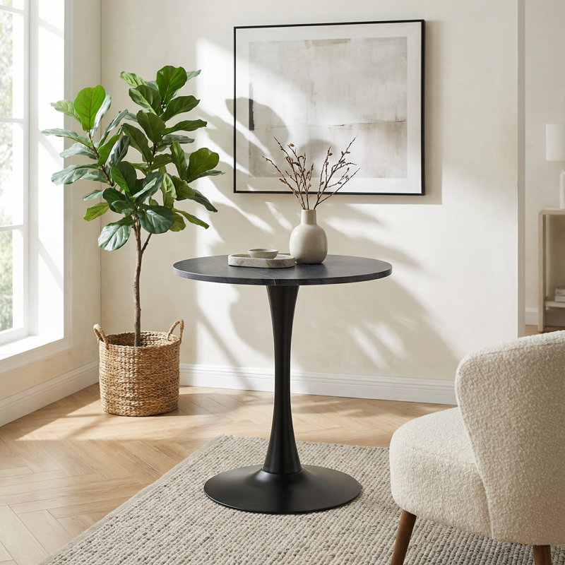 Table de salle à manger à piédestal moderne avec plateau en faux marbre pour la cuisine, le salon et les petits espaces